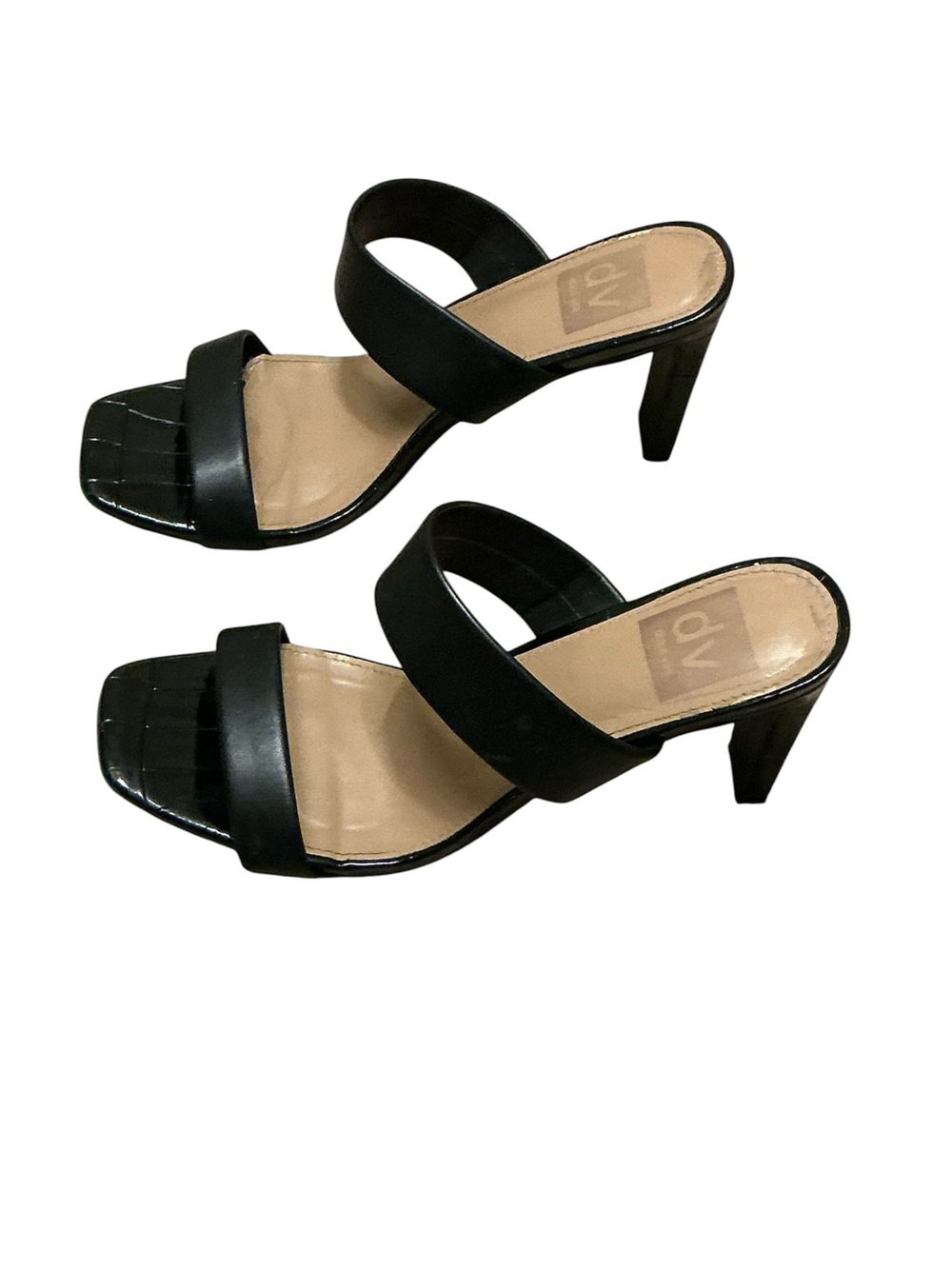 DV by Dolce Vita Black Two-Band Square Toe Mid Heel Sandals - Picture 3 of 6